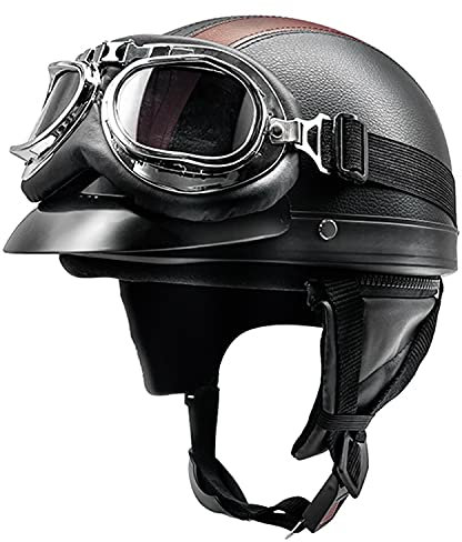 LPXPLP Moto Casque Jet Bol Vintage ECE Homologué Casque Moto Jet avec Lunettes pour Scooter Chopper Casque De Moto Homme Et Femme Helmets Pilot Retro, Demi-Casque D'Été D,54-62CM