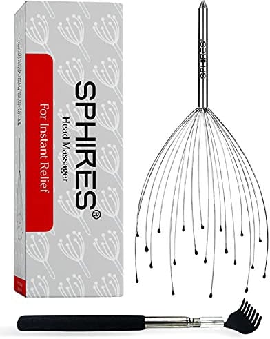 SPHIRES Head Massager Scalp 20 Fingers Scalp Massager for Stress Relief, Hair Growth & Headache Relief 20 Fingers Head Massage Tool with Back Scratcher for Deep Relaxation (1)