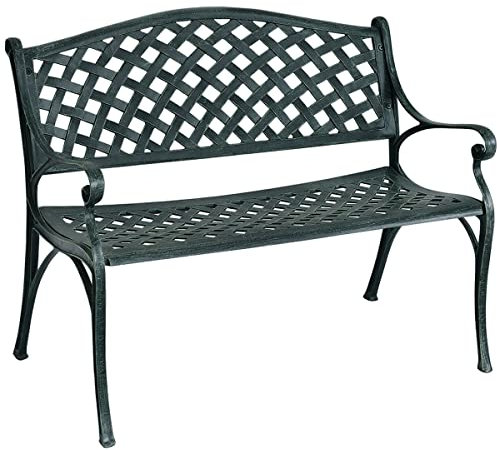 RELAX4LIFE Banc de Jardin Extérier en Alu Moulé, Banc Jardin 102 CM 2 Places avec Dossier et Accoudoirs Confortables, pour Jardin, Balcon, Terrasse, Capacité 280 KG(Modèle 10)