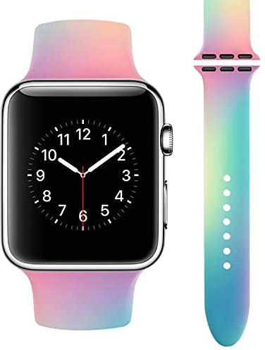 Vozehui Armband Kompatibel mit Apple Watch Armband 38mm 40mm 41mm, Tie-Dye Farbmalerei Muster Weiches Silikon Wasserdichtes Ersatz Sportarmband für iWatch Serie SE 8 7 6 5 4 3 2 1, Damen Herren