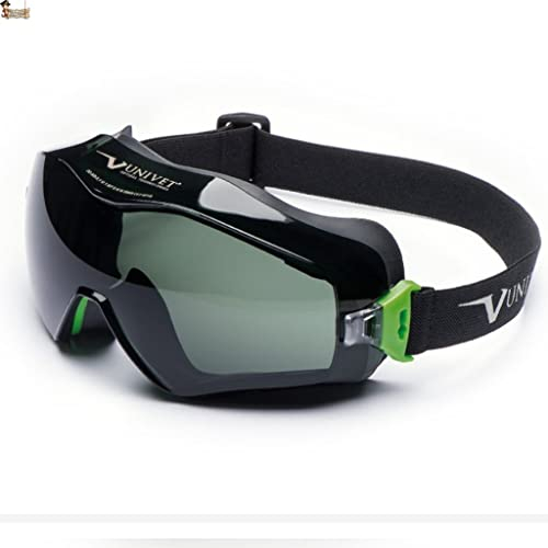 BricoLoco Gafas protección y seguridad en trabajo. Antivaho. Antiempañante. Protectoras antilíquidos antipolvo. Función cubregafas para trabajar con gafas graduadas. (Gafa lente oscura)