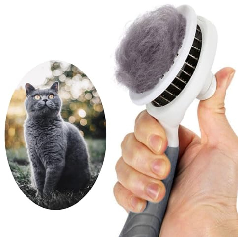 Self Cleaning Slicker Brush - Cat Brush Skin-Friendly Deshedding Grooming Massaging Tool for Long & Short Haired Pets, Cat Hair Brushes Easy Removes Undercoat for Dogs Cats Rabbits-UPGRADED, Gray