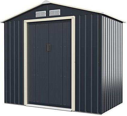 GOPLUS 2,7㎡ Abri de Jardin Métal, Cabine de Jardin Extérieur Portes Coulissantes, Cabane de Rangement à Outils, 213 x 127 x 195 cm, Gris