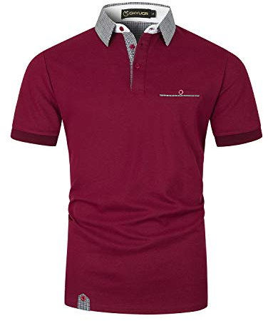 GHYUGR Men's Short Sleeve Polos with Classic Plaid Splice Golf Polo Shirts S-2XL,Red 1,XXXL