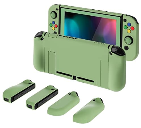 playvital AlterGrips Dockable Protective Case for Nintendo Switch, Ergonomic Hard Shell for Nintendo Switch, Joycon Cover w/Screen Protector & Thumb Grips & Button Capss - Matcha Green