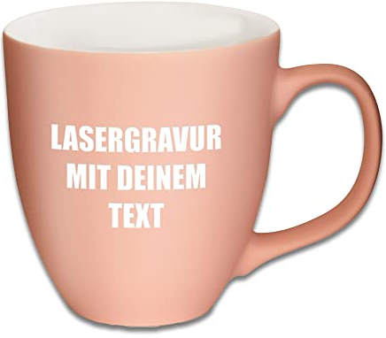 Mahlwerck XL Jumbotasse, selbst gestalten, große Porzellan-Kaffeetasse mit matter Oberfläche, Tasse personalisieren mit Namen, Geschenk, 400-450ml, mit eigener Textgravur, Pastel Pink