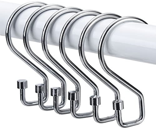 Goowin S Shape Shower Curtain Rings, 12 Pcs - Rustproof Black, Multi-Functional Hooks for Curtains, Kitchen Utensils, Clothing, Towels (Chrome)