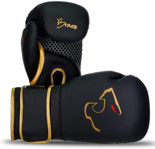 BRAVOSE Alpha Strap Boxing Gloves Mens, Women for Entry Level Boxers for Punching Bag Training & Sparring MMA Kick Boxing Muay Thai Made By Premium PU Leather Ventilated Palm (Black, 12 Oz)
