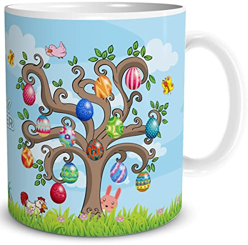 TRIOSK Tasse Frohe Ostern Ostergeschenke Erwachsene mit Oster Spruch lustig Ostereier Osterbaum für Frauen Männer Ostertassen Sprüche Geschenk, Keramik 300ml