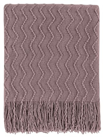 BOURINA Knitted Textured Throw Soft Sofa Blanket Lavender 152x203cm