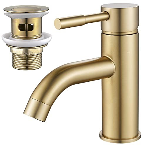 NewEast Gold Basin Taps Mono Single Lever Bathroom Sink Mixer Tap with Pop Up Waste