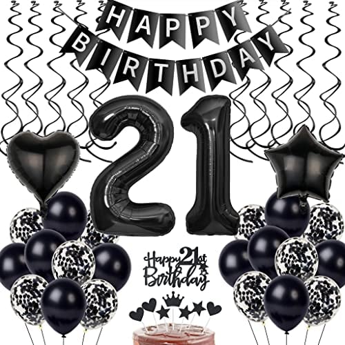 Schwarz 21. Geburtstag Dekoration, Luftballon 21. Geburtstag Deko, Schwarz Tortendeko 21 Jahre Mann, Deko 21. Manner Frau, Deko 21. Ballons