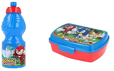 ALMACENESADAN, 5013, Pack vuelta al cole Sonic; compuesto por Botella sport 400ml y sandwichera rectangular multicolor, productos reutilizables, sin BPA