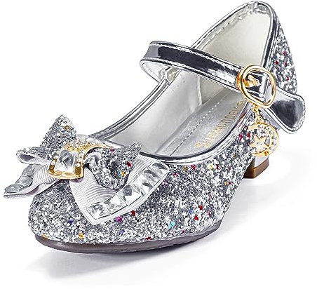 TRIWORIAE-Scarpe Principessa Bambina Bimba, Scarpe Glitterate con Tacchi per Ragazza, Scarpe Cosplay con Paillettes Eleganti per Cerimonia Festa Argento 29