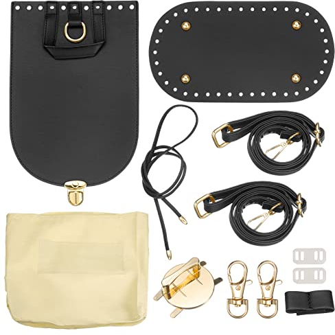 sourcing map 5Stk Leder Geldbeutel Herstellung Kit Basteln PU Leder Tasche Rucksack Herstellung Set Tasche Unten Schulter Riemen Klappdeckel Kordelzug für Geldbeutel Basteln - Schwarz