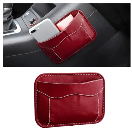 CGEAMDY Seitlicher Organizer für Autositze, Mini-Organizer aus Leder, seitliche Aufbewahrungstasche für Autositze, geeignet zum Organisieren von Dokumenten usw (Rot)