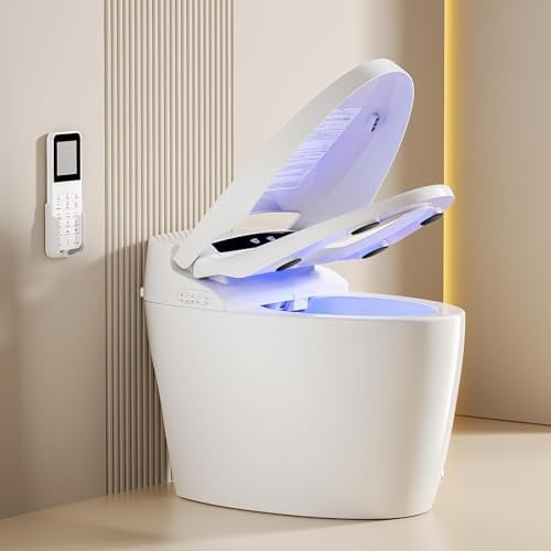 Smart Toilet with Warm Water Sprayer and Dryer, One Piece Bidet Toilet with Auto Dual Flush Foot Sensor Operation,Heated Seat Smart with Built In Fahrenheit LED Display