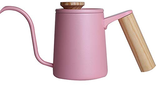 OQHAIR Caffettiera Caffettiera Prodotta a Mano Pentola a Bocca Sottile con Manico in Legno caffè antiscottatura Caffettiera in Acciaio Inossidabile (Colore : Rosa, Dimensioni : 600ml) (Ro