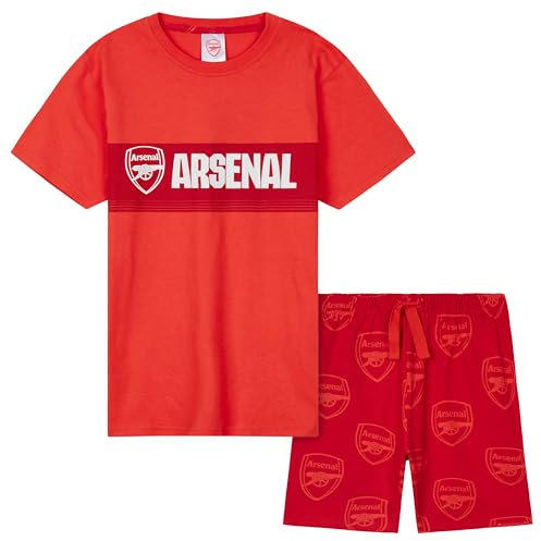 Arsenal F.C. Boys Short Pyjamas Set, Soft Cotton Lounge Wear - Arsenal Gifts (Red, 11-12 Years)
