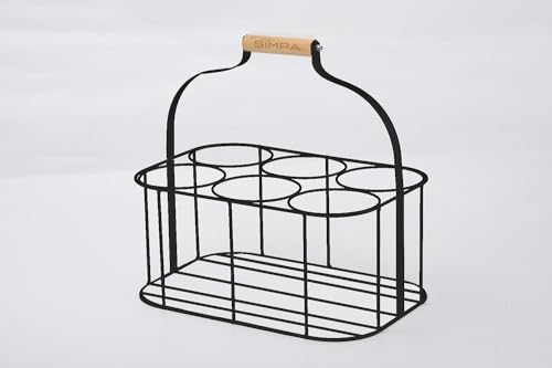 simpa Colour Wire Metal Wine Beer Milk Beverage 6 Bottle Carrier Holder Caddy with Handle - Matt Black