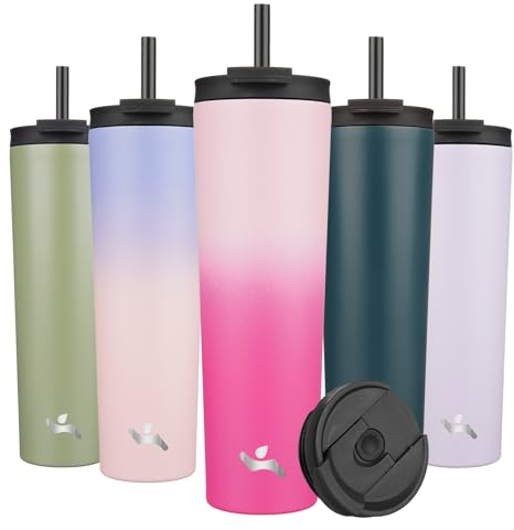 Konokyo 34OZ Insulated Tumbler with Lid and 2 Straws Stainless Steel Water Bottle Vacuum Travel Mug Coffee Cup,Cherry