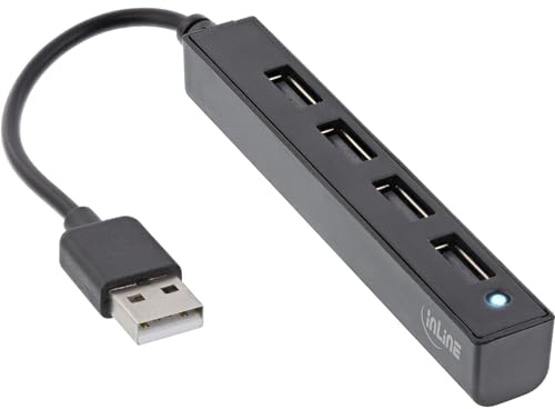 InLine® USB 2.0 4-Port Hub, USB-A Stecker auf 4X USB-A Buchse, Kabel 15cm, schmale Bauform, schwarz