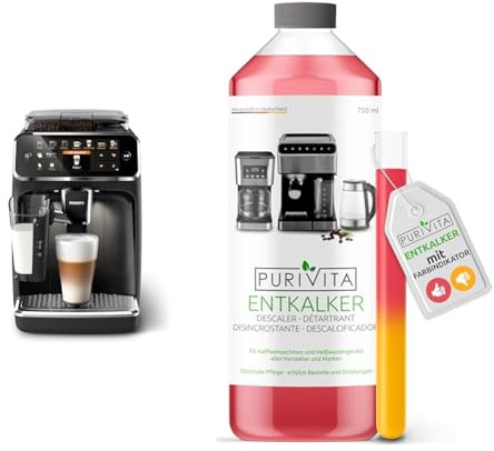 Philips Series 5400 Kaffeevollautomat – LatteGo Milchsystem & Purivita - Universal Entkalker 750 ml für Kaffeevollautomaten - Für alle bekannten Marken geeignet, 1 Flasche