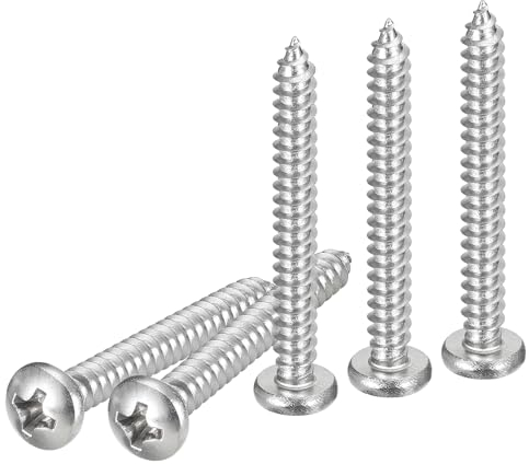 DTGN #8x1-1/2 Phillips Pan Head Self-tapping Screw - 50Pack - Bright Finish 304 Stainless Steel Sheet Metal Screws Wood Screws