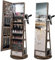 RELAX4LIFE Armoire à Bijoux Pivotante à 360ºavec Miroir Pleine Longueur, Miroir Bijoux sur Pied LED avec Support Sèche-Cheveux, Grand Tiroir, 3 Étagères pour Rangement Bijoux (Marron Rustique)