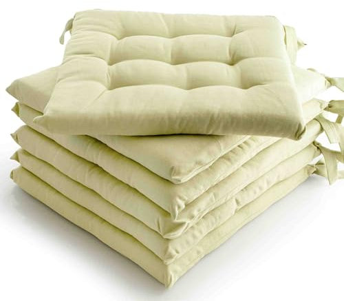 etérea 6er Set Sitzkissen Outdoor 40x40 mit Bändern - Stuhlkissen Minze für Gartenstuhl & Innenbereich - waschbare Sitzauflagen Gartenmöbel - 6 Stück Kissen 40x40 cm - Minze