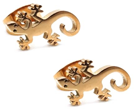 BlackAmazement 2er Set 316L Edelstahl Ohrstecker Ohrringe Eidechse Gecko Lizard Earrings silber rose gold schwarz Damen (Rosegold)