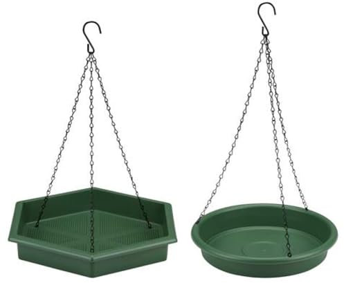 Hanging Bird Bath and Feeder for Garden Outdoors Hanging Chain Hook Plastic Feeding Seed Trays Birdbath Bird Drinker Bowl for Wild Birds Tree Garden Patio Decorations Set of 2