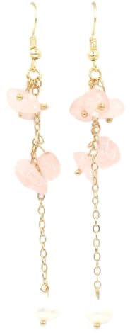 Tesselite Orecchini di Pietra - Orecchini di Cristallo di Pietra Naturale Orecchini di Ghiaia Lunghi di Quarzo Rosa Orecchini con Gancio Pendente Gioielli per Ragazze, Quarzo Rosa, Taglia Unica