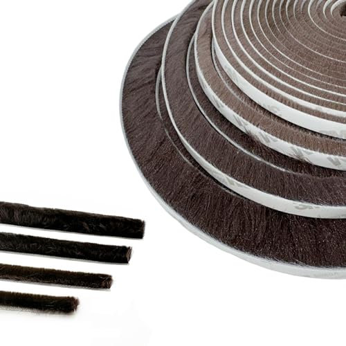 Door Strip Draft Excluder, 5m (L) x 9mm (W) x 23mm (T) Brush Draught Excluder, Draught Proofing, Front Door Draft Excluder Strip, Draught Excluder for Windows, Brown