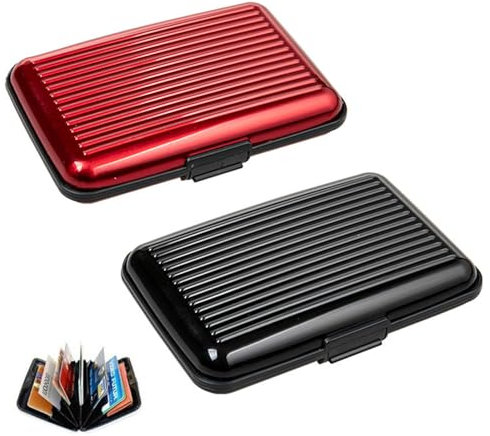 RHXWFDG Lot de 2 porte-cartes de crédit fiables en métal durable avec blocage en aluminium pour cartes de crédit (rouge et noir), Rouge, Porte-cartes de visite portable