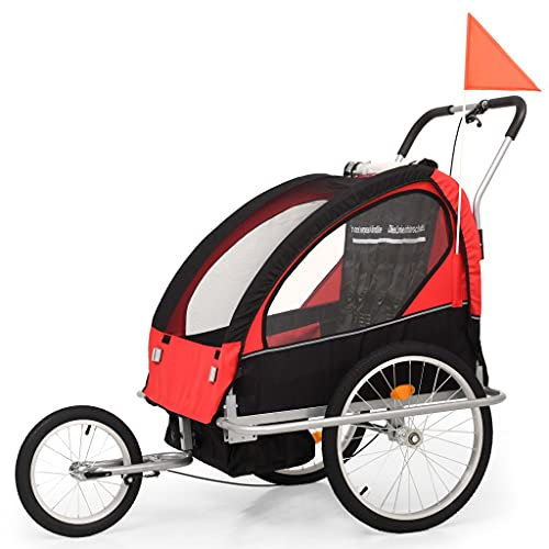 Mengtu Mobili Rimorchio da Bici per Bambini e Passeggino 2 in 1 Nero e Rosso Decorazione da Mobili Camera