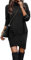 Nadeer Women's Long Sleeve Dress Turtleneck Pullover Sweatshirt Dress Winter Casual Bodycon Elegant Irregular Mini Dress Black