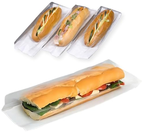 Clearly 1000 Baguette Bags 4x6x14 Inch (10x15x35cm) White Paper With Clear Window Film Front, Cellophane for Sandwiches, Bakery, Cookies Packaging, Takeaway Food