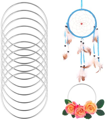 Yimomoyi 10 Stück Metallringe zum Basteln, 10cm Makramee Ring for DIY, Traumfänger Ring Metall, Drahtringe zum Basteln für Wickeltechnik Floristik Hochzeitskranz Weihnachtsdekoration(Silber, 10CM)