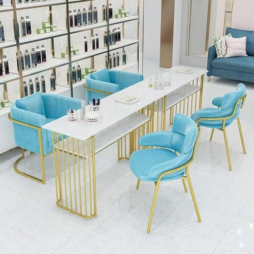 Wrobelax Tragbarer Beauty-Maniküretisch, doppellagig, Aufbewahrungsregal, Marmor, Arbeitszimmer, Tisch, einfach zu montieren, Nagelschreibtisch für Salon, Spa (Größe: 120 x 45 x 75, Farbe: Gold)