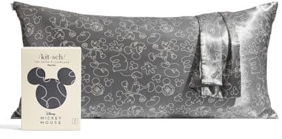 Kitsch x Disney Mickey Mouse Satin Pillowcase with Zipper Softer Than Silk, Cooling Pillow Case for Hair & Skin, Wrinkle-Free, Machine Washable, King Size (19x36)