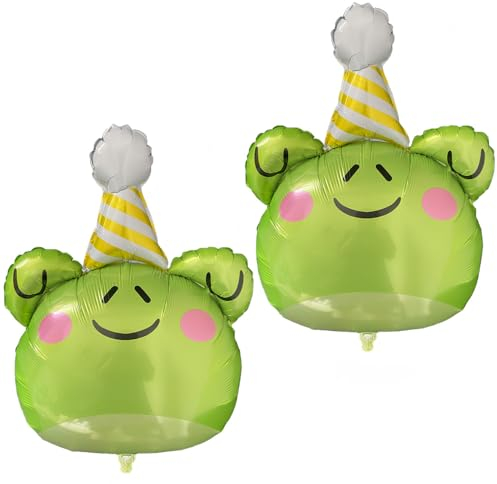 2 Stück Frosch Ballons Froschkopf Luftballon Tier Geburtstag Ballon Happy Birthday Deko Folienballon für Kinder Geburtstag Junge Mädchen Party Deko
