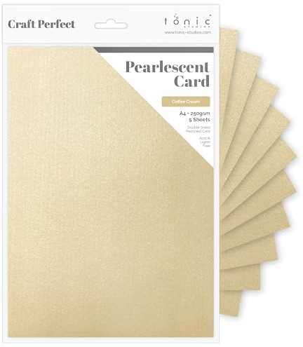 Craft Perfect Pearlescent Cardstock - Coffee Cream, 5 Sheets, A4 (210mm x 297mm), 250gsm, Double-Sided Pearlised, Perfect for Die Cutting & Crafts