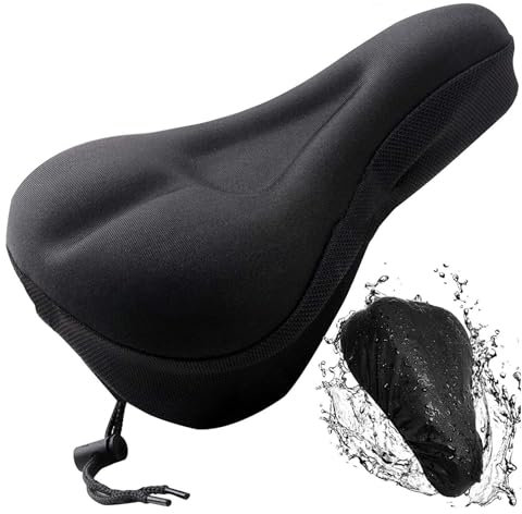 ASIRYVA Black Gel Bike Seat Cushion With Waterproof Cover - Extra Soft and Comfortable for Indoor and Outdoor Saddles