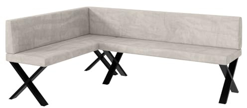 MEBLINI Eckbank für Esszimmer - Küchenbank - Essecke - Sitzecke Küche - Toni - X-Beine 142x196x87cm Links - Beige Samt