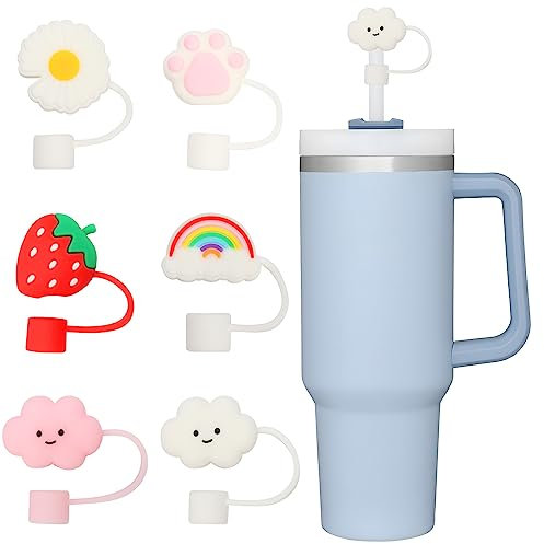 FANGCCC 6Pcs Silicone Straw Cover Cap, 10mm Dust-Proof, Food Grade, Reusable, Cute Drinking Straws Cover Tips for Stanley 40/30 Oz Tumbler