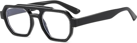 LJCZKA Blaulichtfilter Brille Quadratisch Damen Herren Brille Ohne Stärke Eckig Pilotenbrille Doppelsteg 70s Anti-Müdigkeit