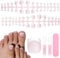 TOMICCA French Pink False Toenails Set, 150 Pcs Light Pink Acrylic Short False Toe nails with Nail Glue and Strip, 12 Sizes Full Cover Artificial Feet Nail Tips for Women Nail Art