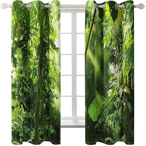 Homxi 2er Set Blickdichter Vorhang Kinderzimmer,2 x 214W x 183H cm,Gardinen Schlafzimmer Ösen Bäume und Sonnenschein Landschaft Grün Gardine Vorhang für Küchen