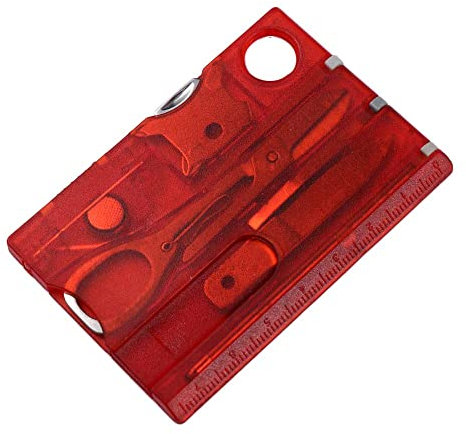 12 In 1 Pocket Credit Card Portable Multi Tools, Outdoor Survival Camping Equipment, EDC Tool Gear, LED Light Magnifier Outdoor(red)